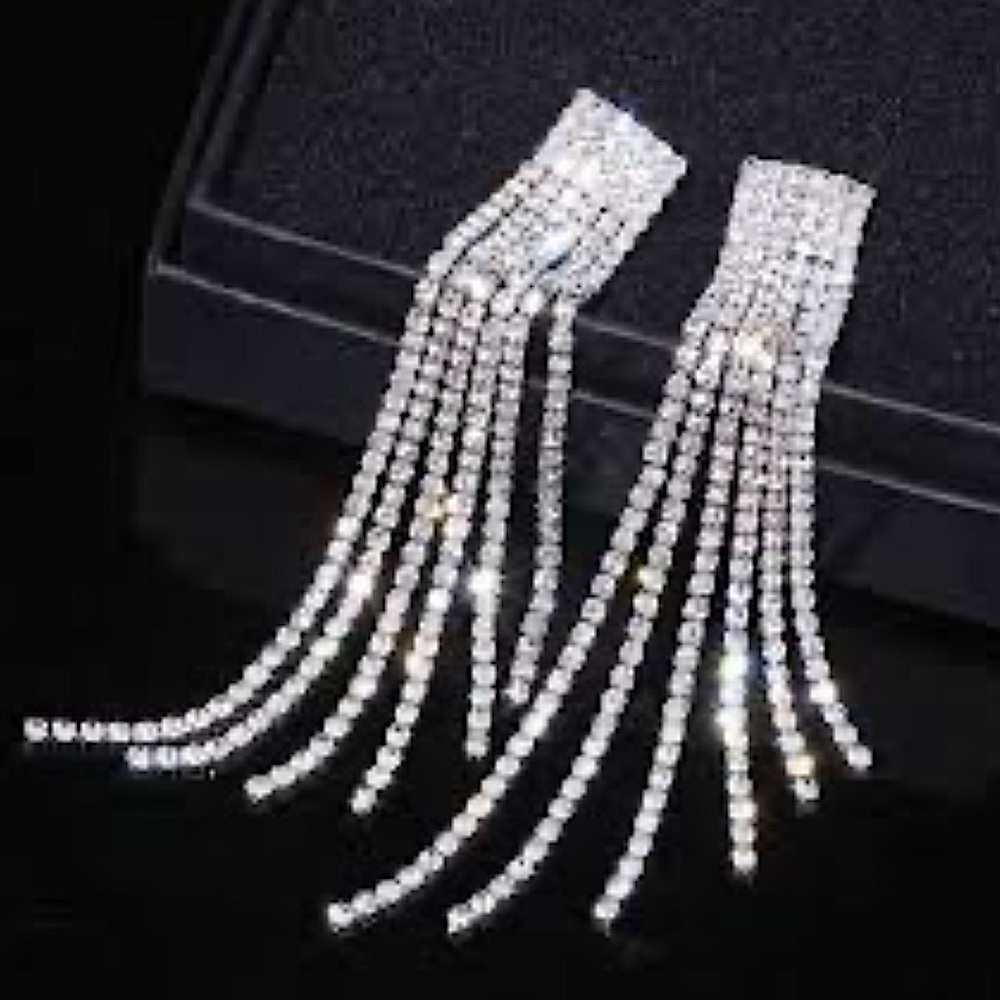 Sterling Silver Plated Tassel Drop Dangle Earrings Zircon View 4